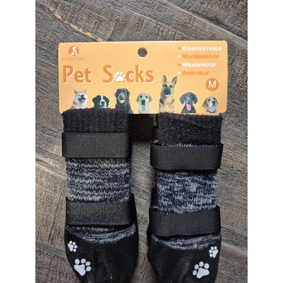 CoolTail Pet Socks Dog Medium Waterproof Anti Slip Weatherproof Adjustable Black - Picture 2 of 8